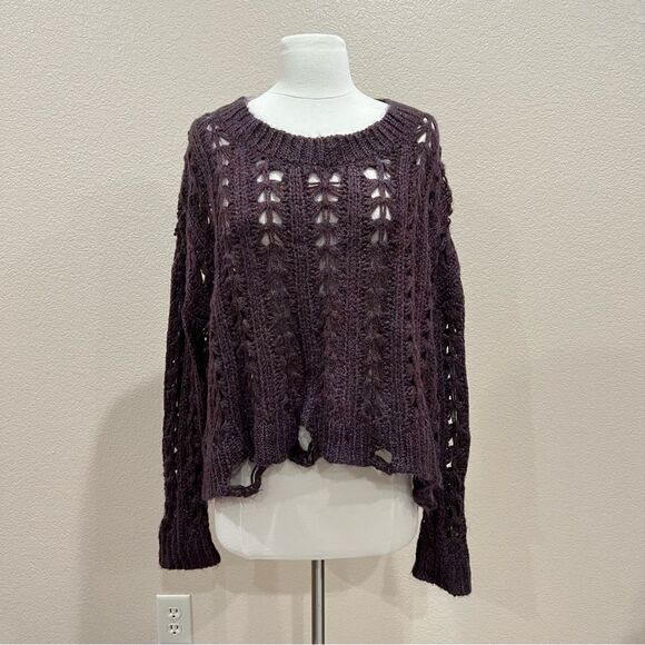 Altar’d State Distressed Open Knit Oversized Sweater Size Small - Picture 5 of 11